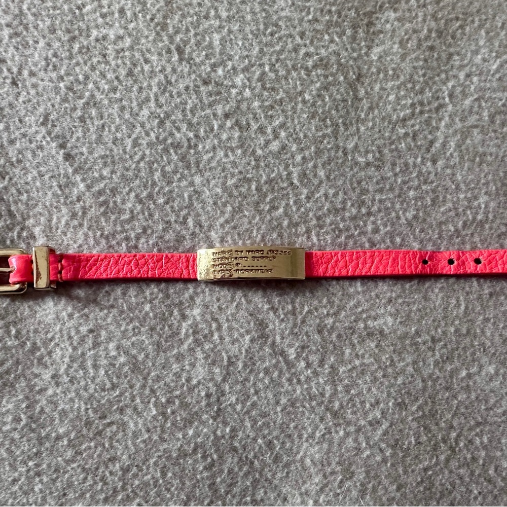 Marc By Marc Jacobs Neon Orange Leather Wristband with Gold Plate